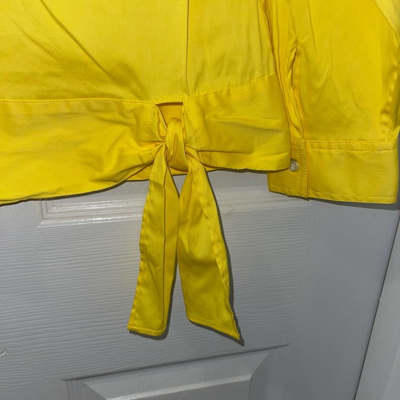 NWT‎ Talbots Mp Bright Yellow Everyday Stretch Poplin Knot Long-sleeve Blouse - Picture 4 of 11